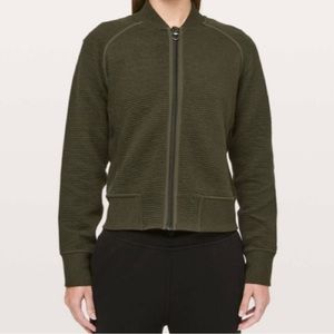 Dark olive lululemon athletica on repeat bomber jacket size 4 gently worn